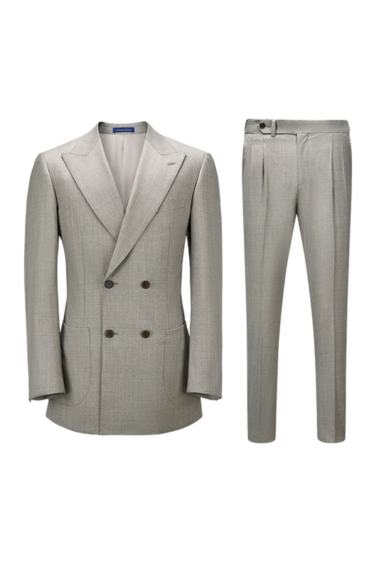 Lanifício Vitale Barberis Canonico - Costume double breasted 4x1, half canvas, lapela peak, em lã merino super 110 18.25 µ - Cinza