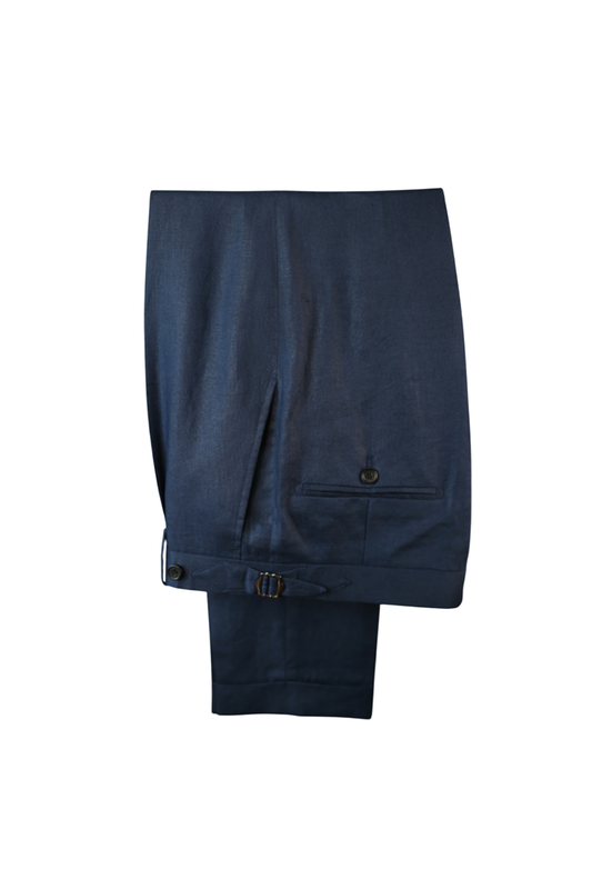 Ateliê Lion Shield - Calça em lã merino, super 110's 18.25 micron, com ajustadores laterais - Azul