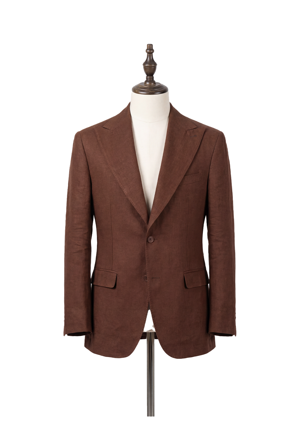 Blazer em linho puro, desestruturado single breasted, com bolsos flap e lapela peak large - Marrom PPR