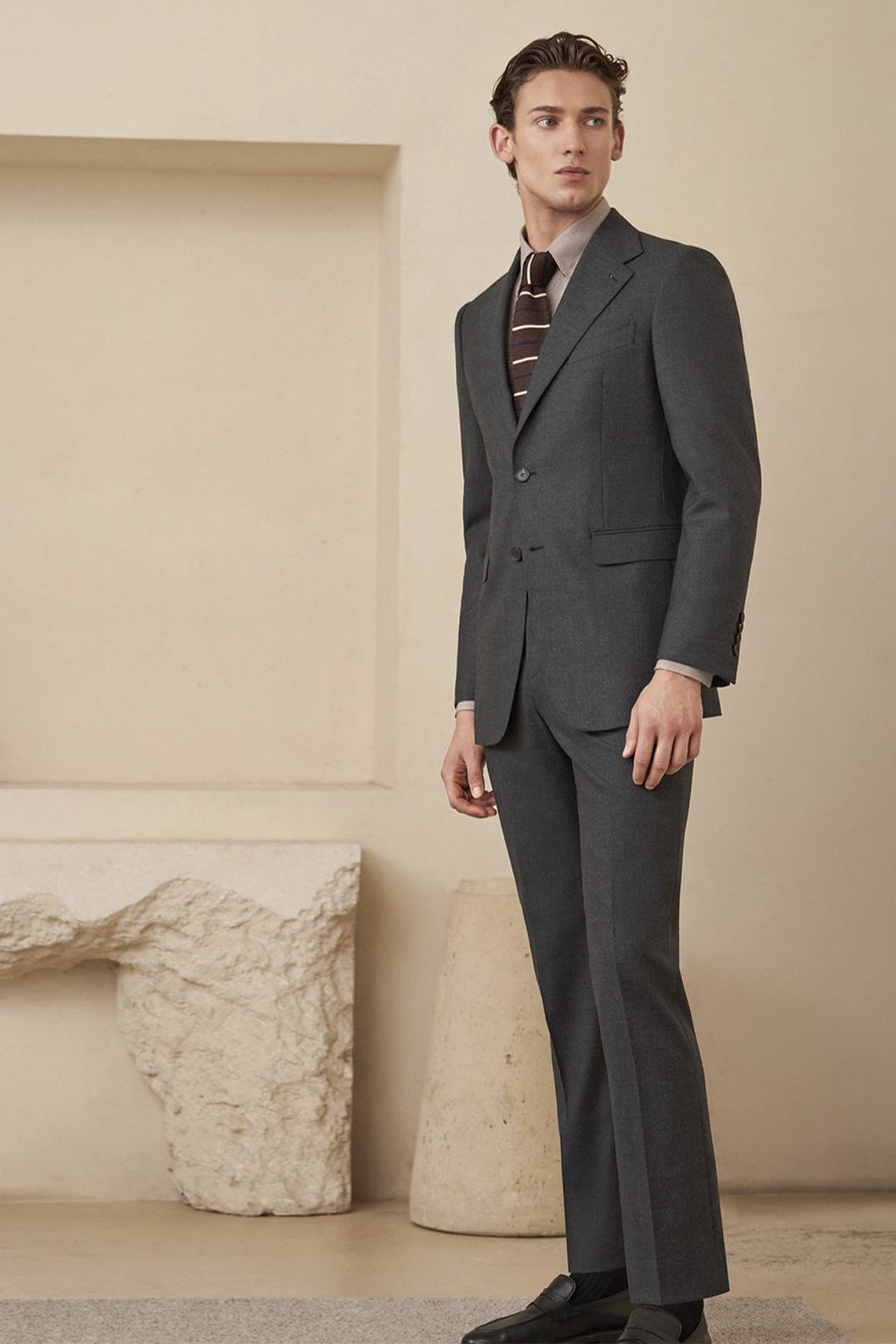 Lanifício Vitale Barberis Canonico - Costume single breasted, half canvas, lapela notched, em lã merino super 110 18.25 µ - Cinza Sândalo