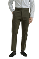 Bibury Court - Calça chino, cintura média, em sarja de algodão com elastano, com ajustadores laterais - Verde