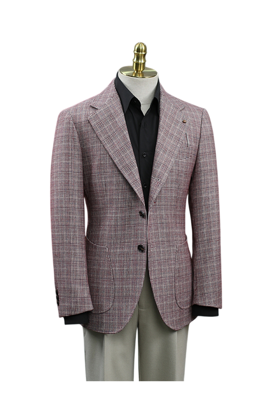Blazer em poliviscose, single breasted com lapela notched large - Padronagem Glen Plaid Vinho HNR