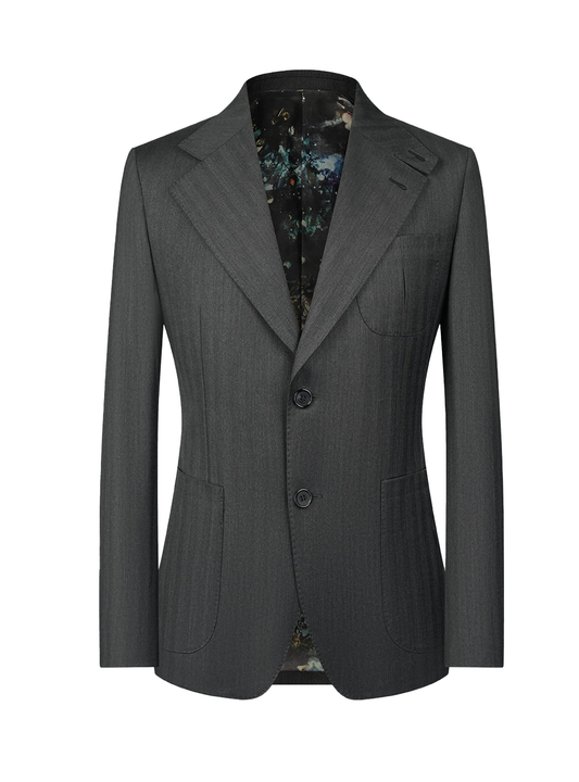 Blazer single breasted, half canvas, super 100's 18.75 micron, espinha de peixe - Cinza escuro BPN