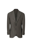 Blazer single breasted com lapela peaked large, em lã com linho - Cinza escuro
