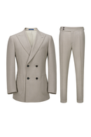 Costume double breasted 4x1, lapela peak, em lã com linho - Bege taupe