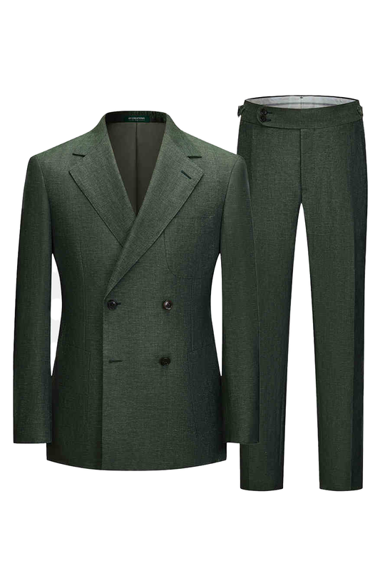 Lanifício Vitale Barberis Canonico - Costume double breasted 4x1, half canvas em lã e linho, com lapela notched - Verde