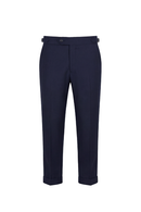 Calça cintura alta com ajustadores laterais e barra italiana, em lã tropical - Azul Marinho SKA