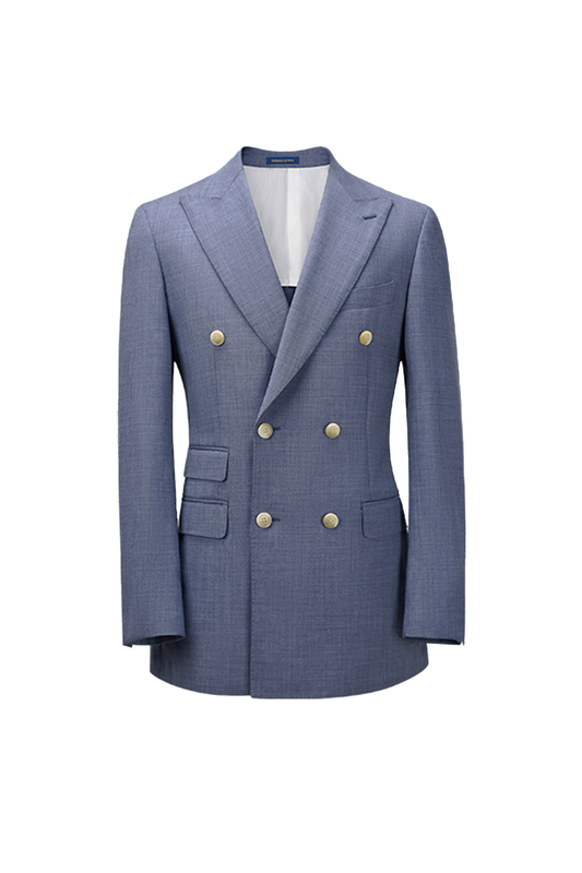 Blazer double breasted 6x2, lapela peak, desestruturado em lã merino super 110 18.25 µ - Azul Lilás
