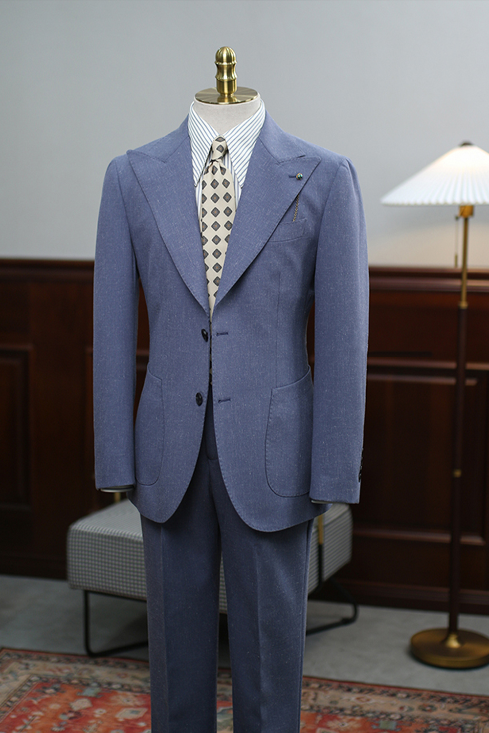 Blazer, tramado com linho, single breasted com lapela peak - Azul Aço HNR