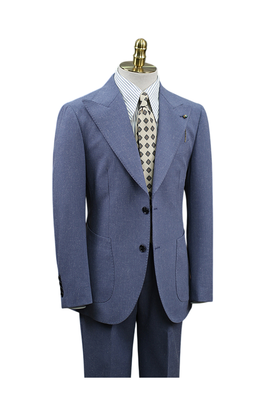 Blazer, tramado com linho, single breasted com lapela peak - Azul Aço HNR