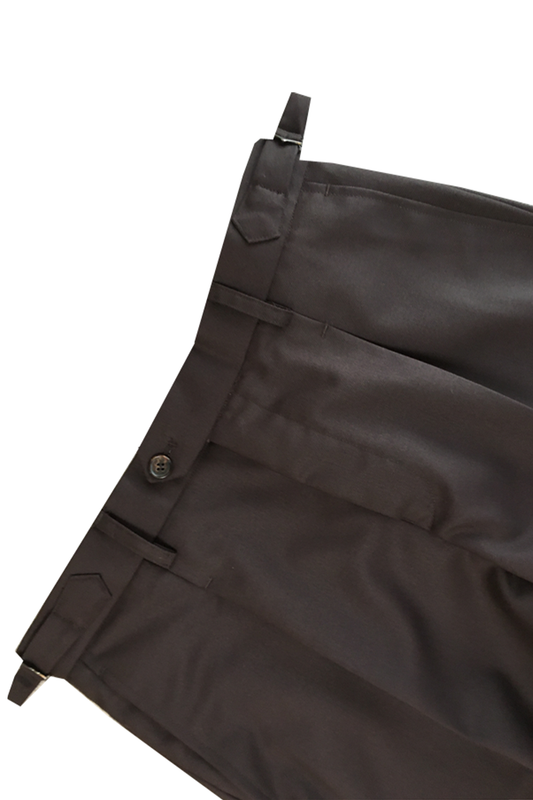Calça em lã merino, super 100's 18.75 micron, com ajustadores laterais e passantes - Brit Marrom