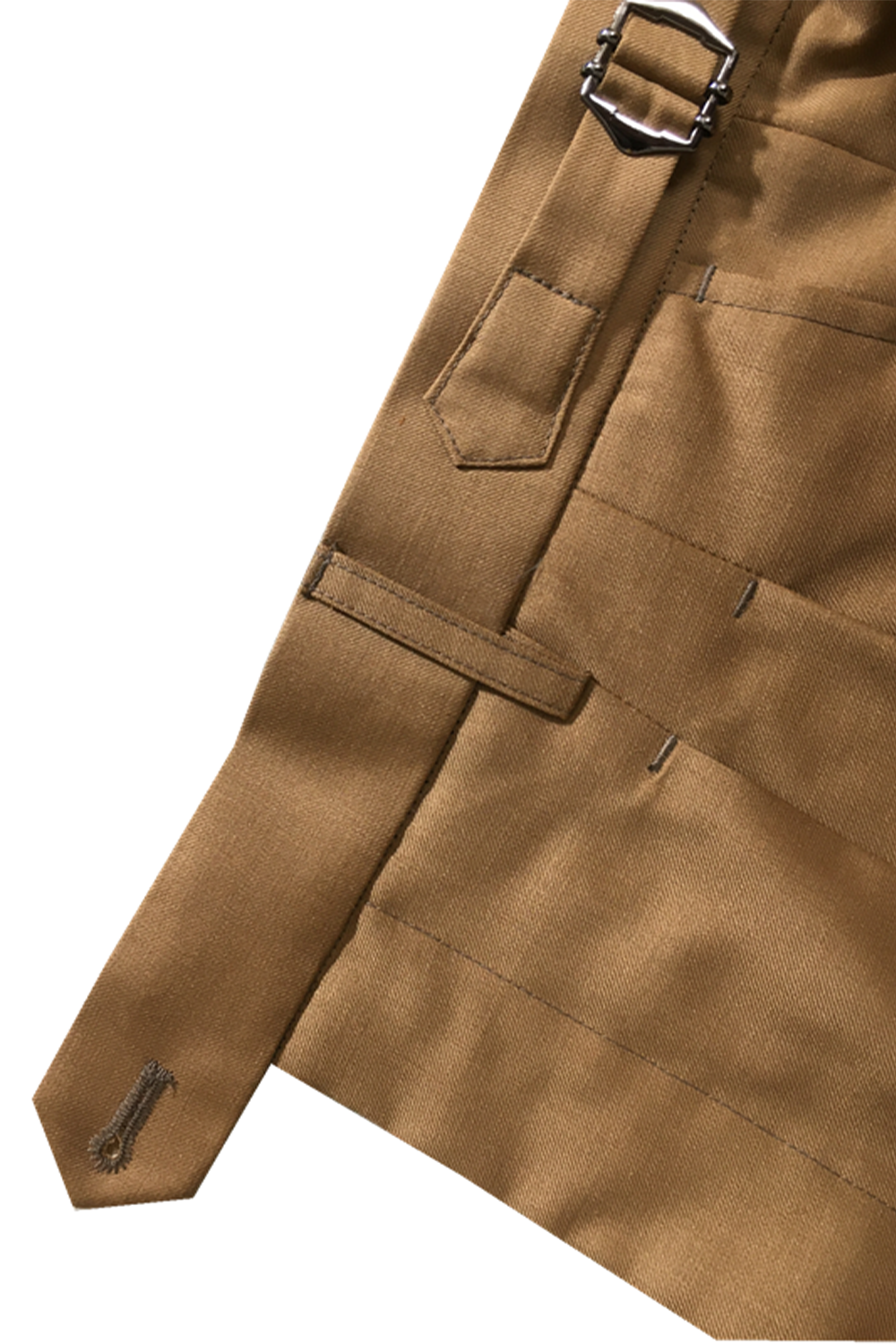 Calça em modelagem italiana em lã tropical, cintura alta, com ajustadores laterais e passantes - Brit Khaki Caramelo