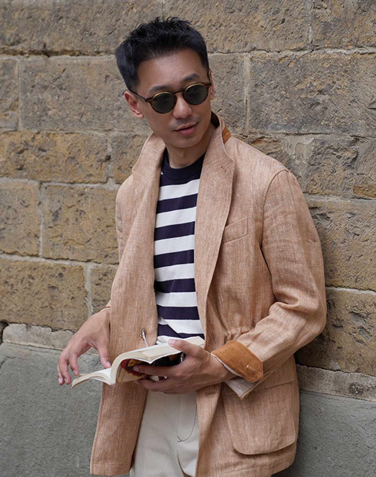 CARMURAT  - Safari Jacket desestruturado, com ajuste interno, 100% linho espinha de peixe - Caramelo LINEN CLUB