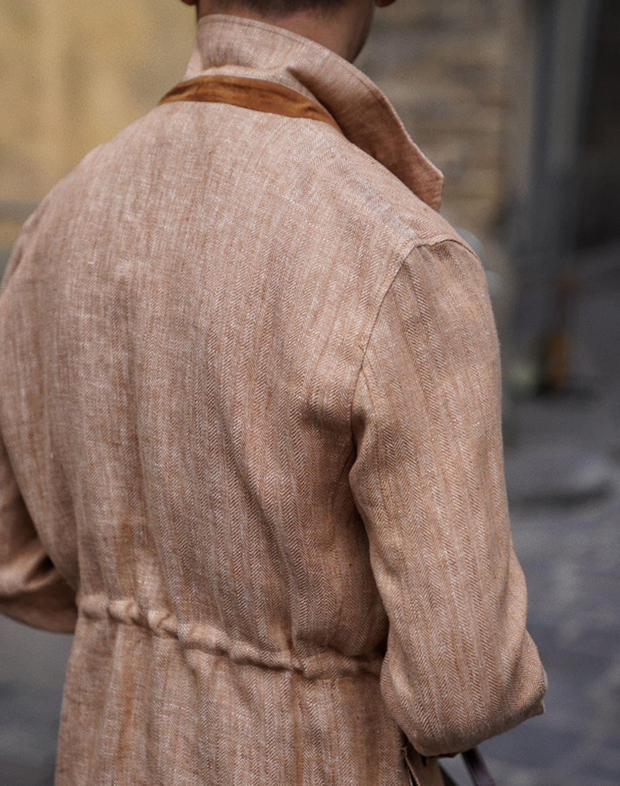 CARMURAT  - Safari Jacket desestruturado, com ajuste interno, 100% linho espinha de peixe - Caramelo LINEN CLUB