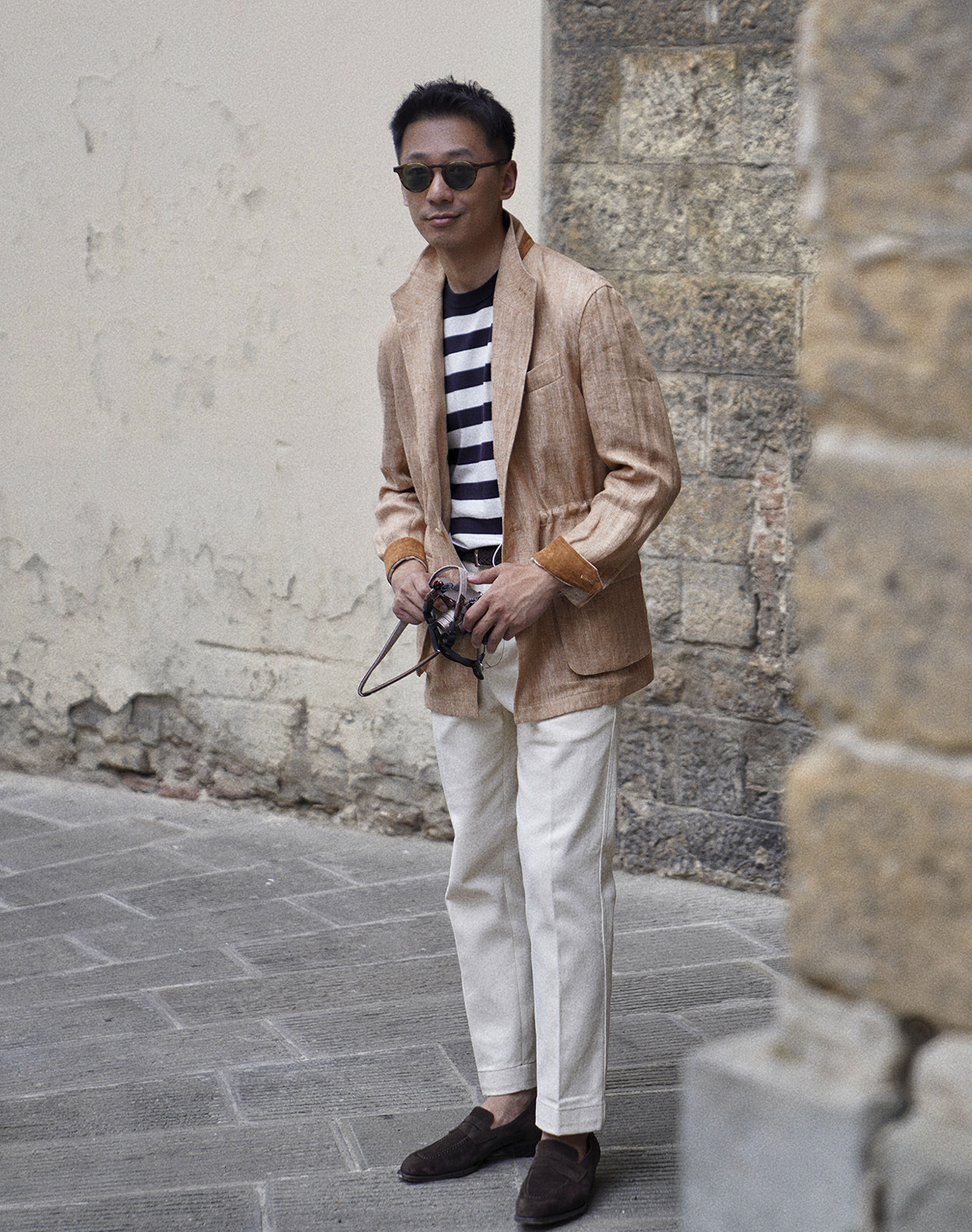 CARMURAT  - Safari Jacket desestruturado, com ajuste interno, 100% linho espinha de peixe - Caramelo LINEN CLUB