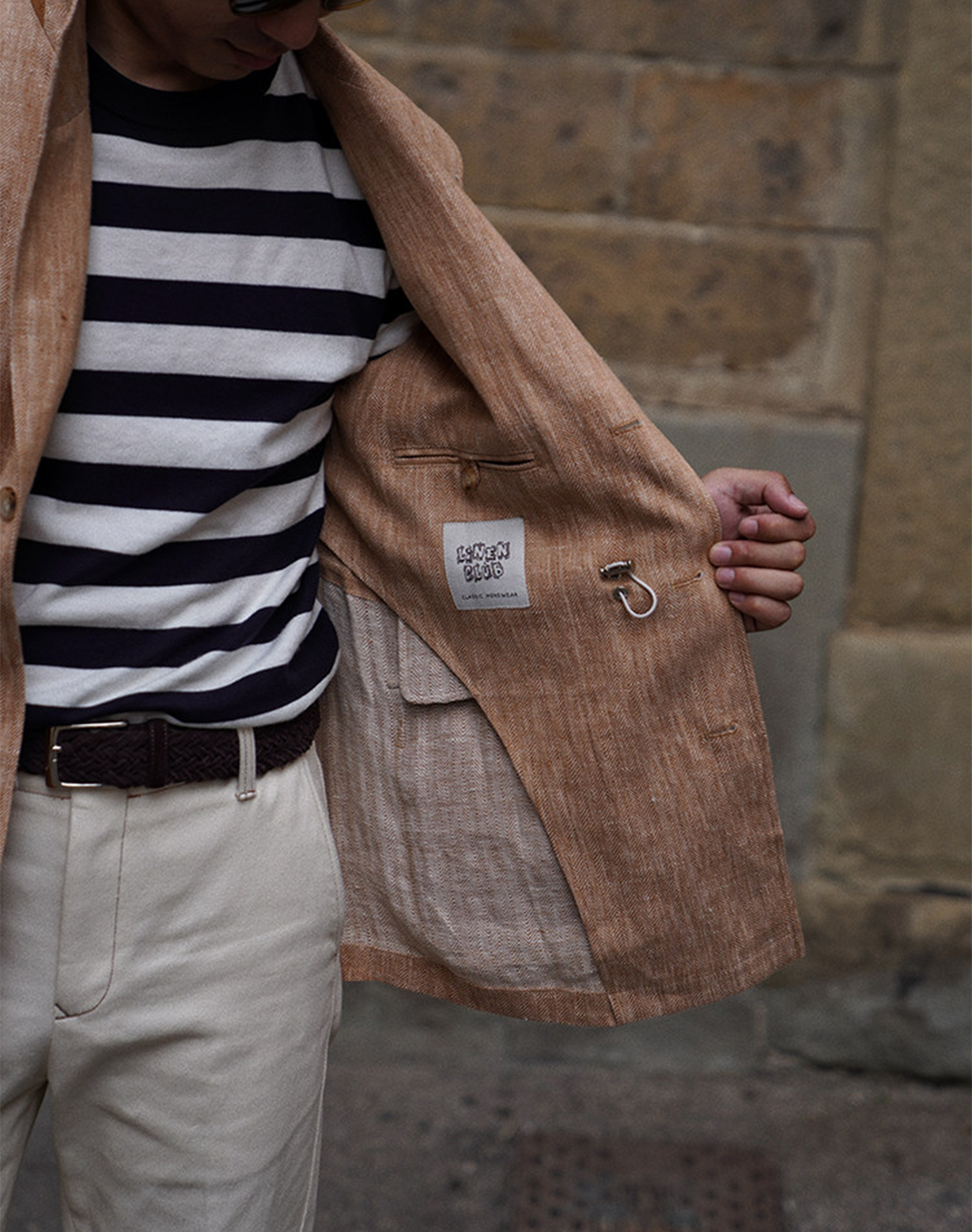 CARMURAT  - Safari Jacket desestruturado, com ajuste interno, 100% linho espinha de peixe - Caramelo LINEN CLUB