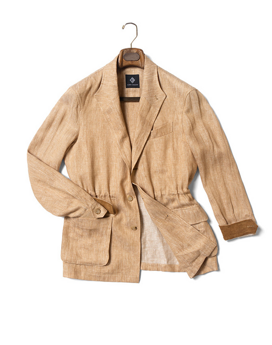 CARMURAT  - Safari Jacket desestruturado, com ajuste interno, 100% linho espinha de peixe - Caramelo LINEN CLUB