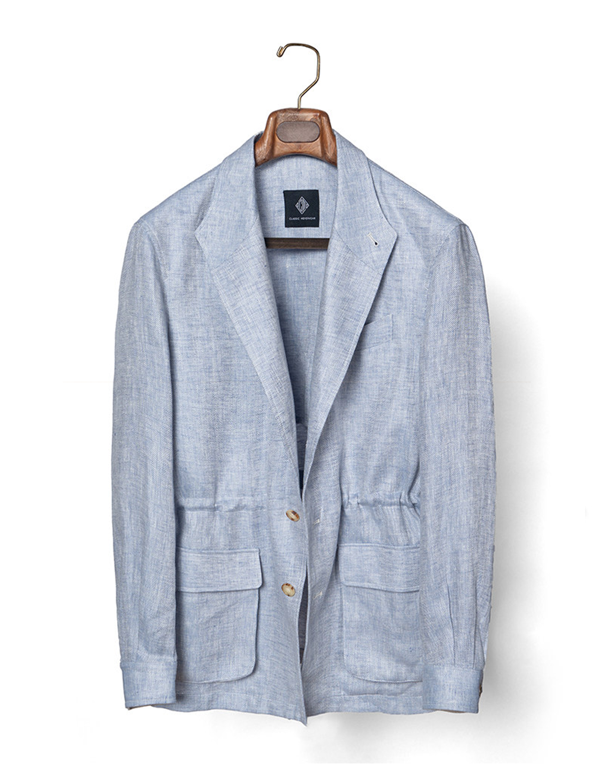 CARMURAT  - Safari Jacket desestruturado, com ajuste interno, 100% linho espinha de peixe - Azul Powder LINEN CLUB