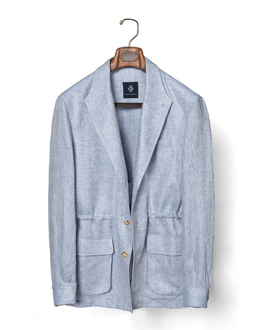 CARMURAT  - Safari Jacket desestruturado, com ajuste interno, 100% linho espinha de peixe - Azul Powder LINEN CLUB