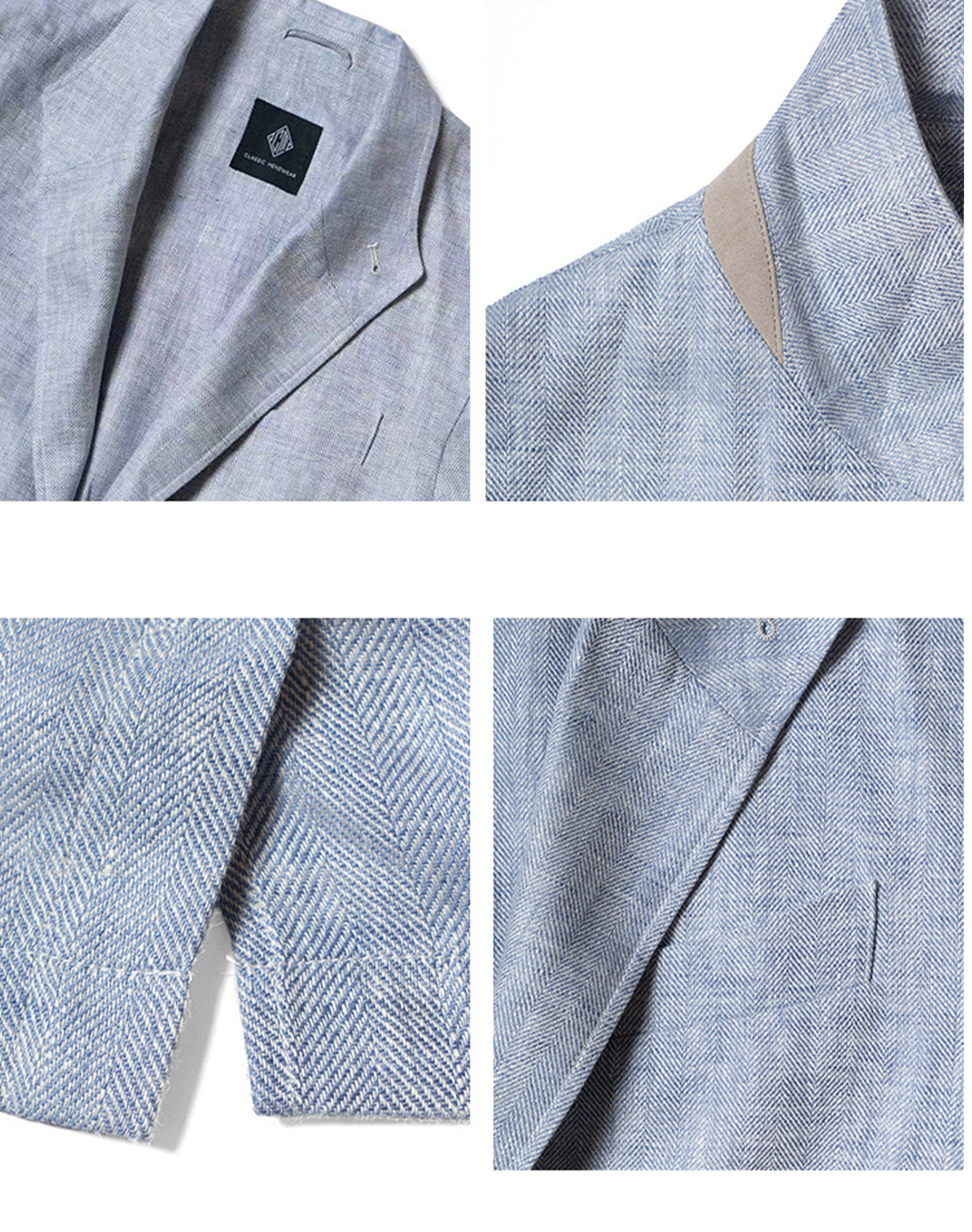 CARMURAT  - Safari Jacket desestruturado, com ajuste interno, 100% linho espinha de peixe - Azul Powder LINEN CLUB