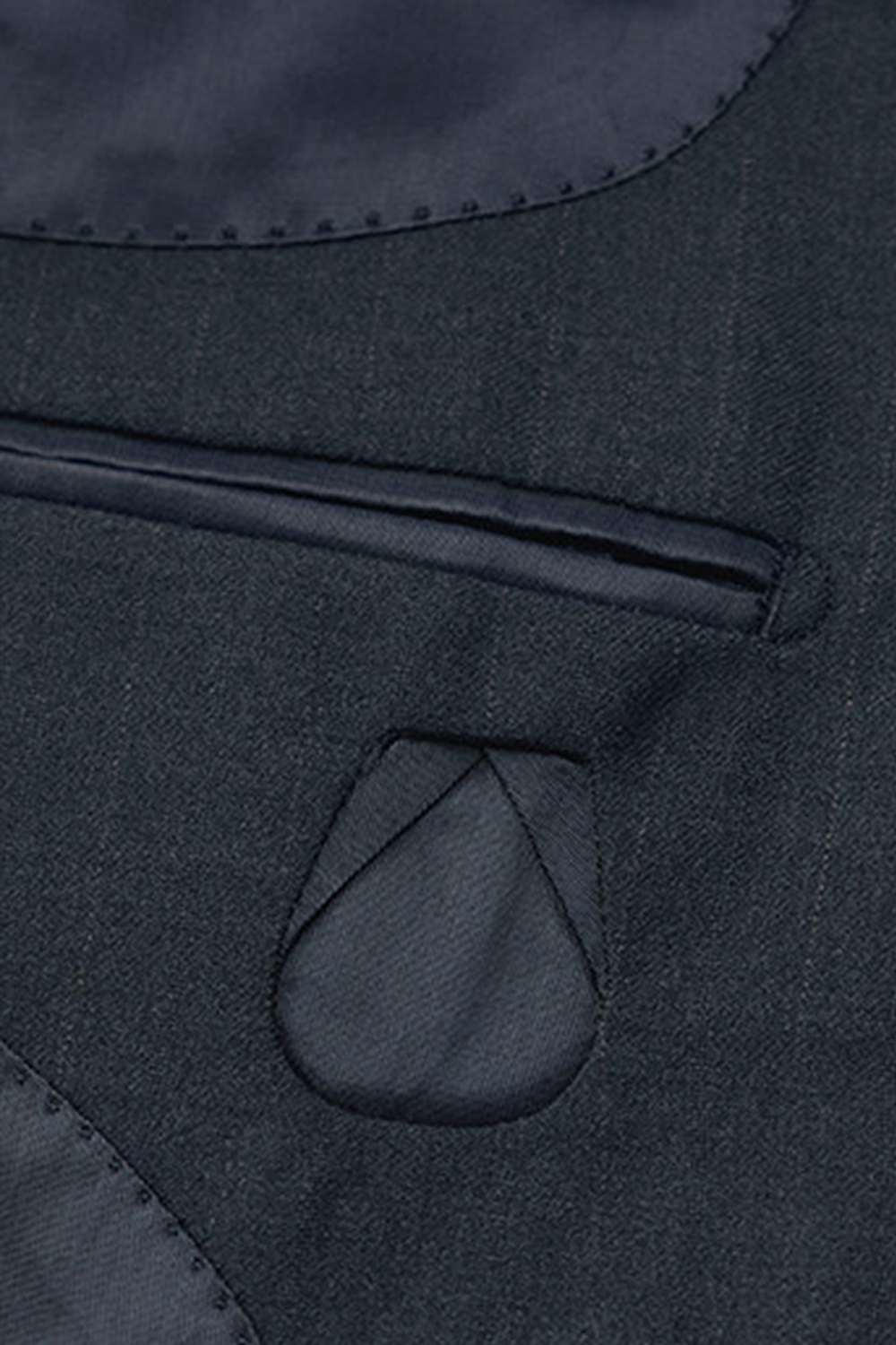 Costume single breasted, lapela notched em lã, caxemira e seda - Azul listrado meia noite