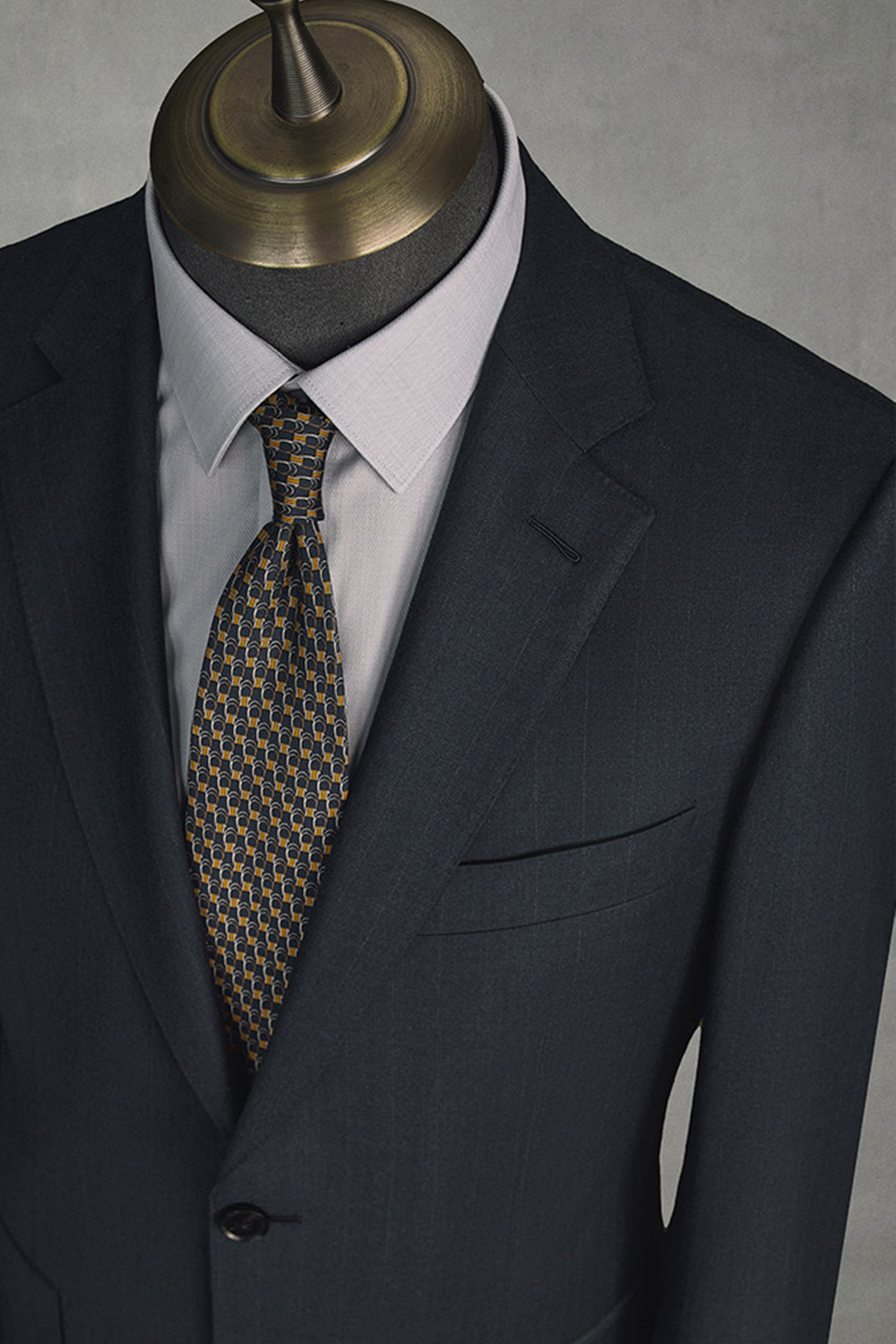 Costume single breasted, lapela notched em lã, caxemira e seda - Azul listrado meia noite