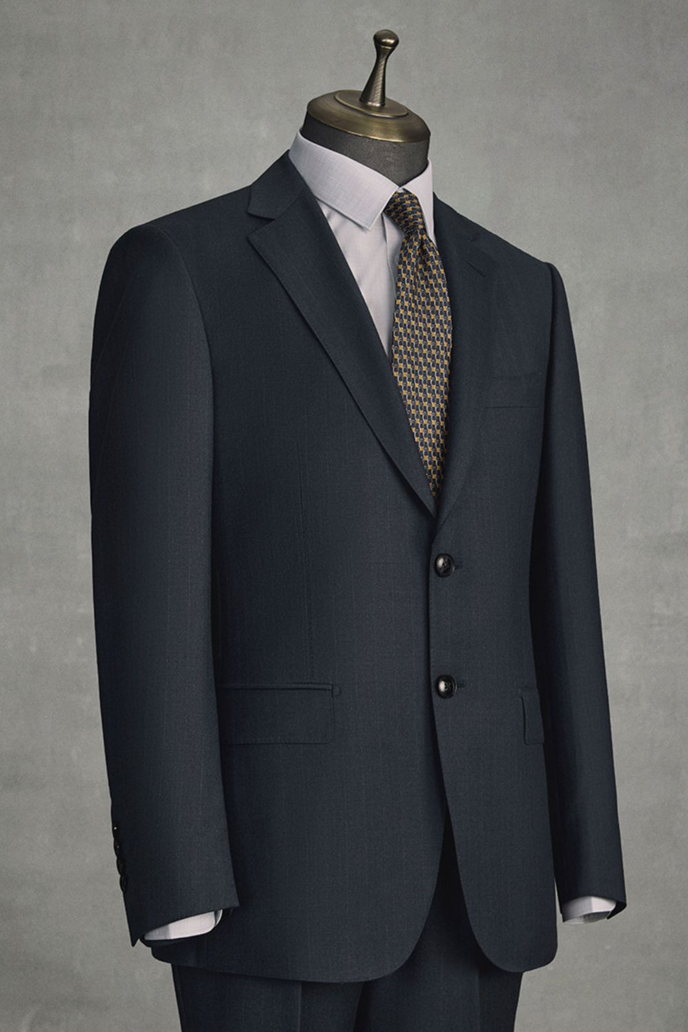 Costume single breasted, lapela notched em lã, caxemira e seda - Azul listrado meia noite