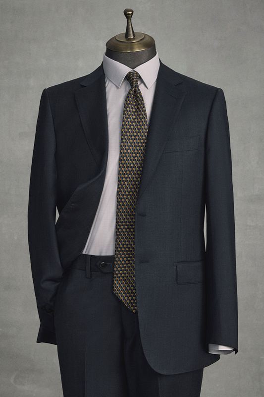 Costume single breasted, lapela notched em lã, caxemira e seda - Azul listrado meia noite