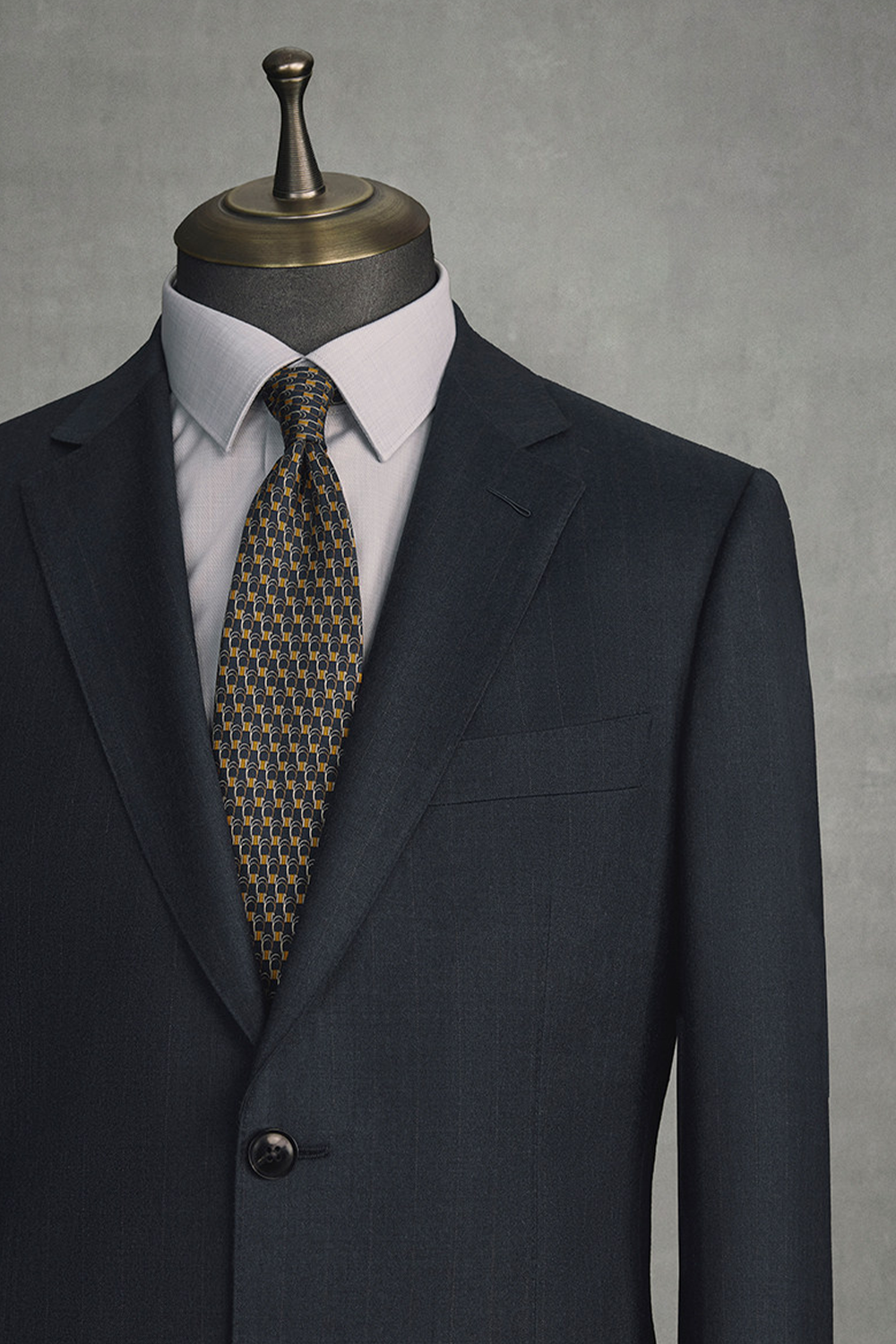 Costume single breasted, lapela notched em lã, caxemira e seda - Azul listrado meia noite