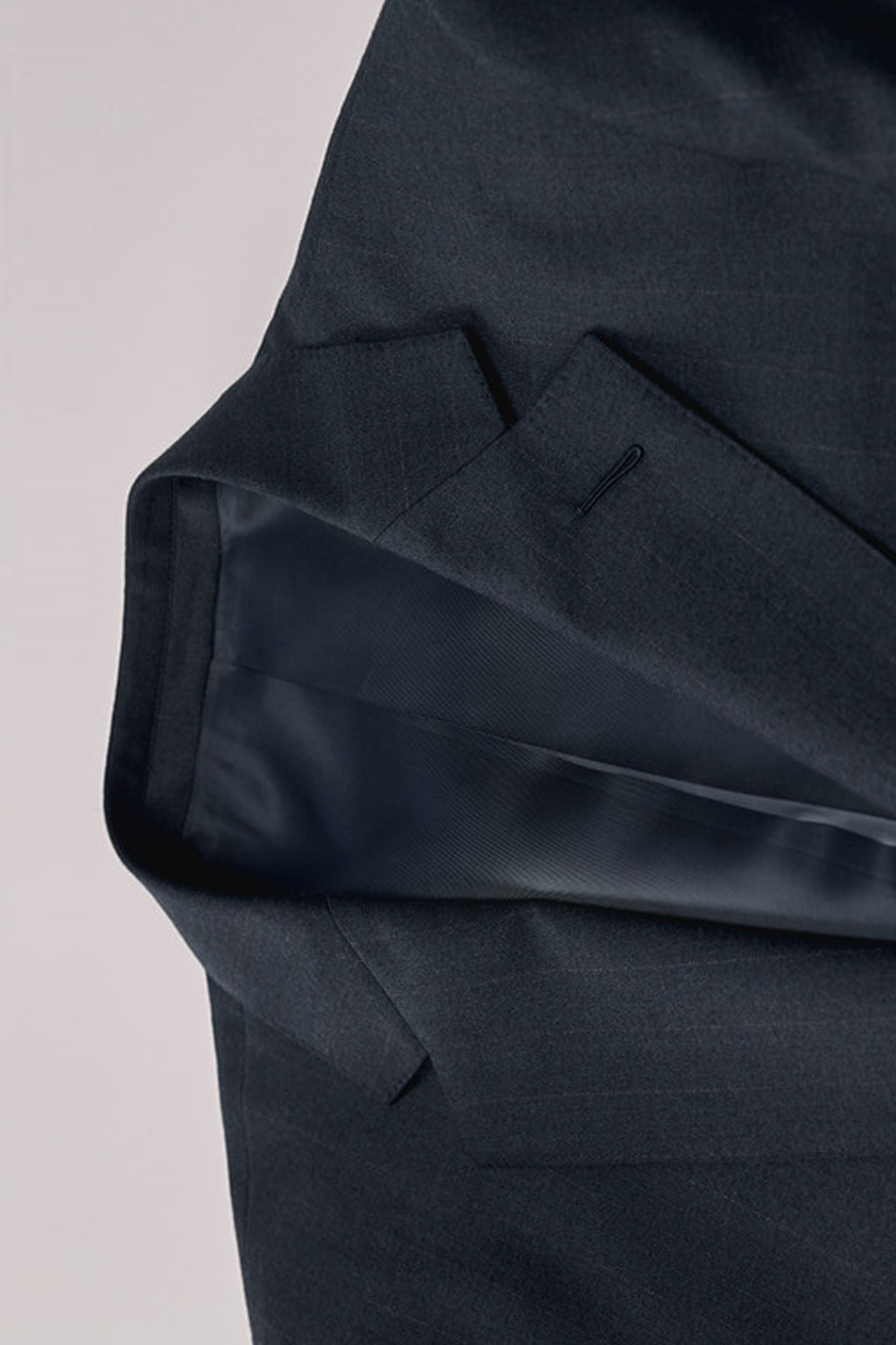 Costume single breasted, lapela notched em lã, caxemira e seda - Azul listrado meia noite