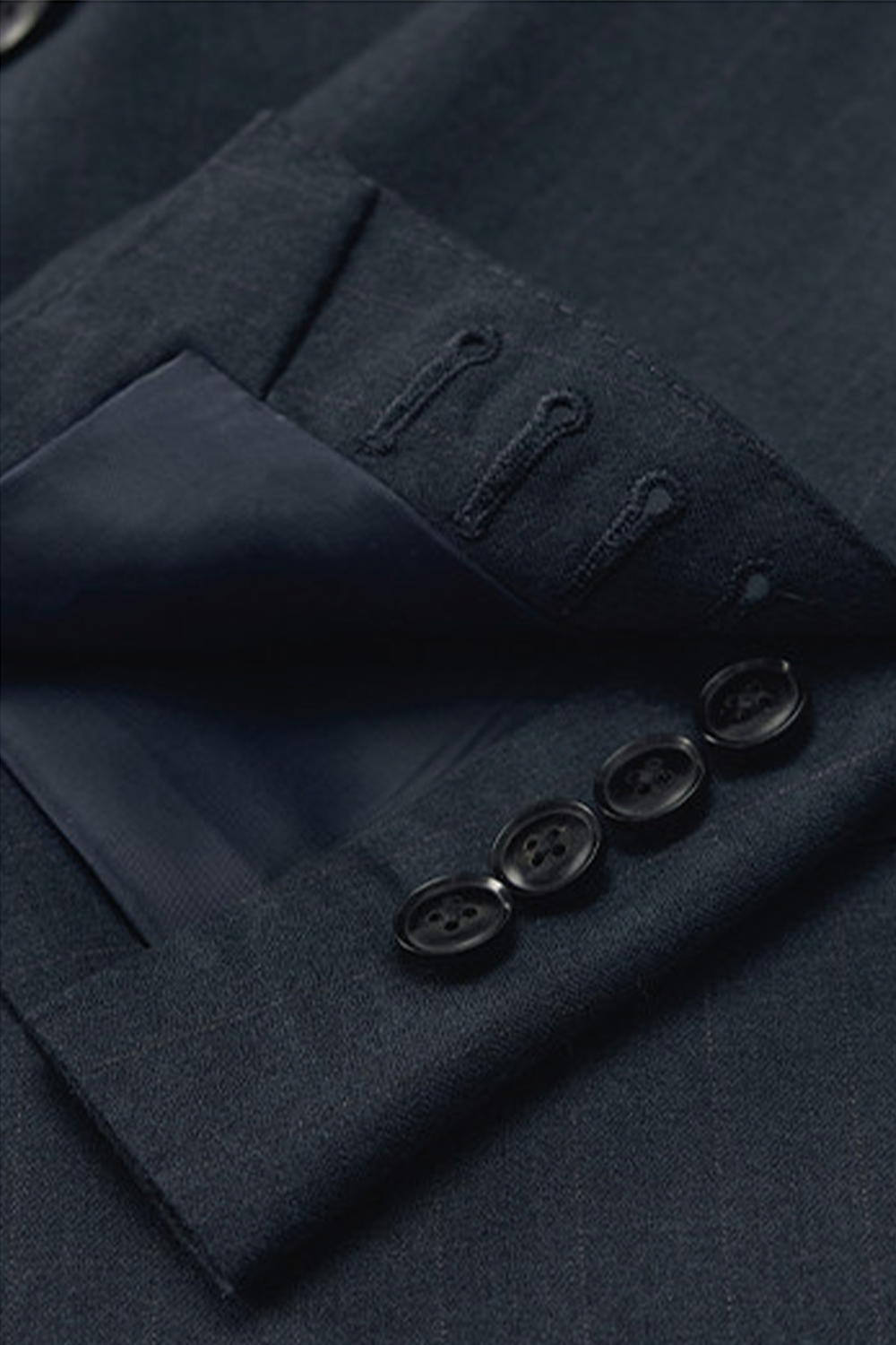 Costume single breasted, lapela notched em lã, caxemira e seda - Azul listrado meia noite