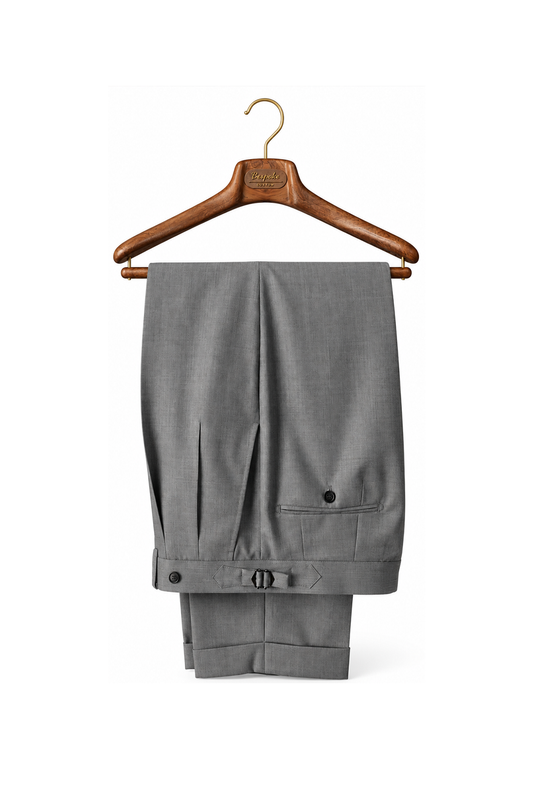 Ateliê Lynch - Calça em lã merino, super 110's 18.25 micron, com ajustadores laterais - Cinza Claro