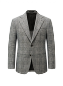Blazer half linen single breasted, 100% linho 195g/m², lapela notched large - Príncipe de Gales Cinza PPR
