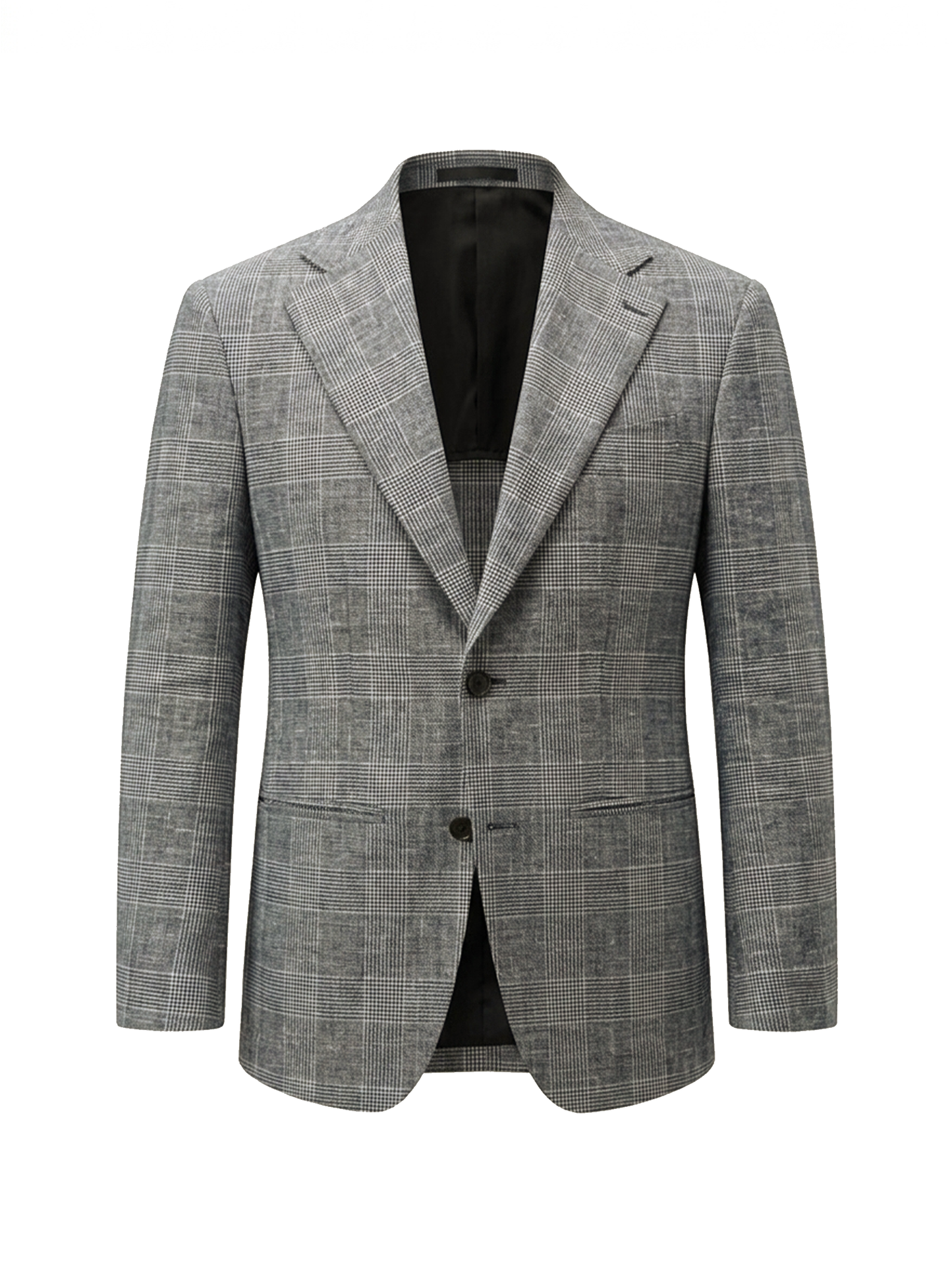 Blazer half linen single breasted, 100% linho 195g/m², lapela notched large - Príncipe de Gales Cinza PPR