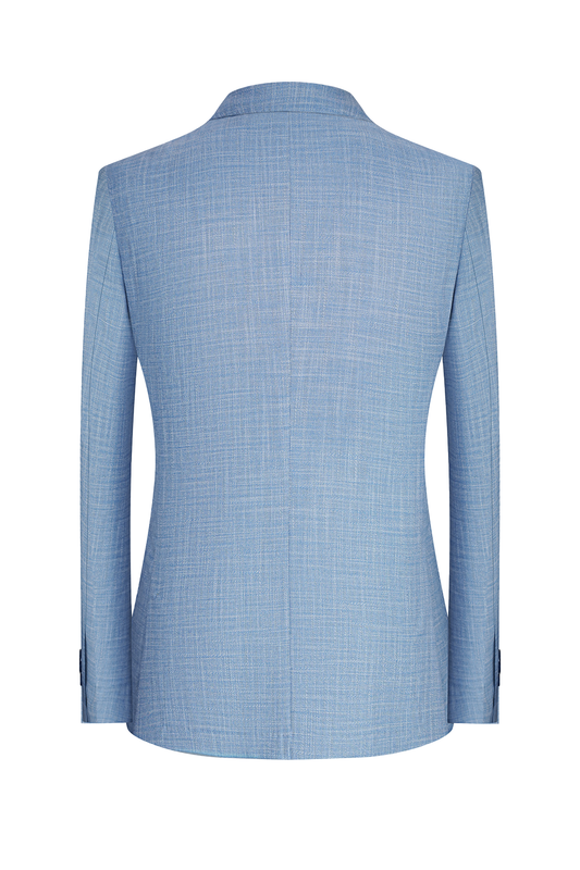 Blazer desestruturado single breasted, em lã, linho, seda e fibra de bambu, com lapela notched - Azul céu BPN