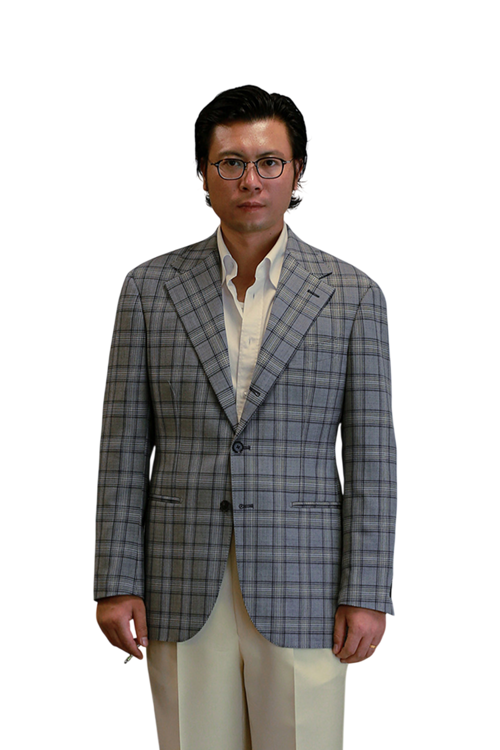 ATELIÊ MK MAN - Blazer half canvas, single breasted 3-roll-2, spalla camicia, em lã  super 120's, 17.75µ I 290 g - Príncipe de Gales Cinza