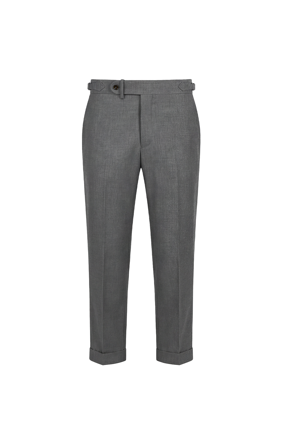 Calça cintura alta com ajustadores laterais e barra italiana, em lã tropical - Cinza médio SKA