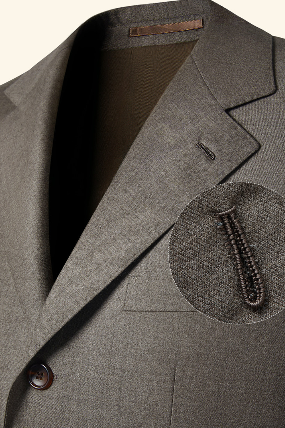 Lanifício Dino Filarte- Costume single breasted, half canvas, em lã flanelada super 110 18.25 µ , lapela notched - Castanho SKA