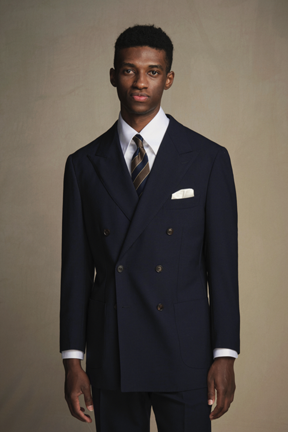 Costume double breasted 6x2, half canvas, lapela peak, em lã merino super 100 18.75 µ, 320g - Azul Marinho FMY