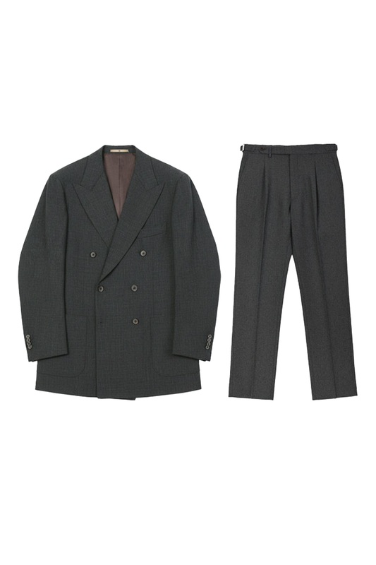 Costume double breasted 6x2, half canvas, lapela peak, em lã merino super 100 18.75 µ, 320g - Cinza FMY