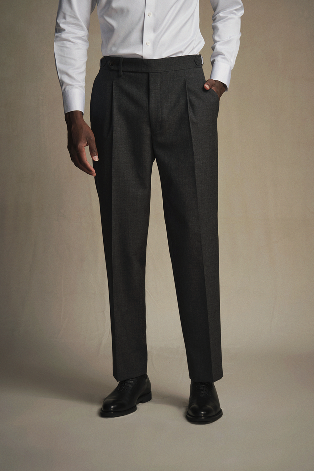 Costume double breasted 6x2, half canvas, lapela peak, em lã merino super 100 18.75 µ, 320g - Cinza FMY