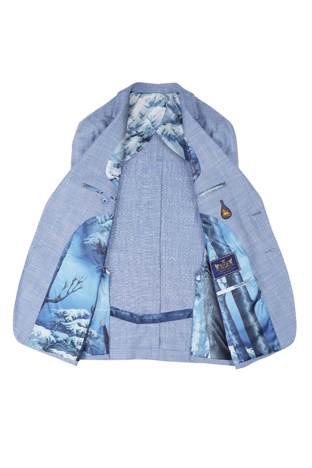 Blazer desestruturado single breasted, em lã, linho, seda e fibra de bambu, com lapela notched - Azul céu BPN