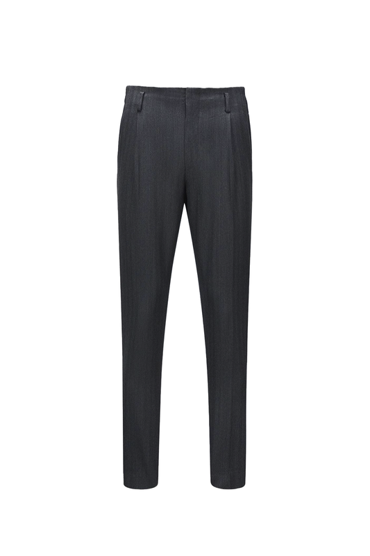 Lanifício Vitale Barberis Canonico - Calça cós de Hollywood, em lã merino 110'S, 18.25 µ, cintura alta, com passantes para cinto - Cinza