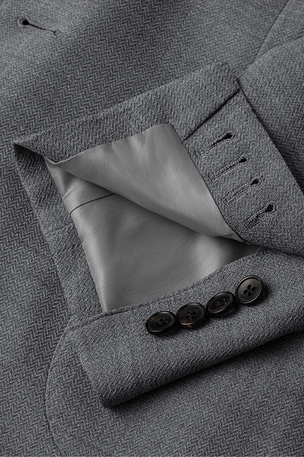 Lanifício MT Gerald - Costume single breasted, desestruturado, unlined, em lã, poli e seda, lapela notched - Cinza Espinha de peixe- SKR