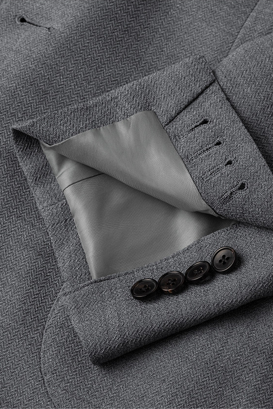 Lanifício MT Gerald - Costume single breasted, desestruturado, unlined, em lã, poli e seda, lapela notched - Cinza Espinha de peixe- SKR