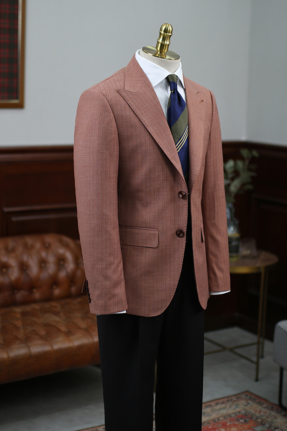 Blazer com riscas, single breasted com lapela peak - Terracota riscado HNR