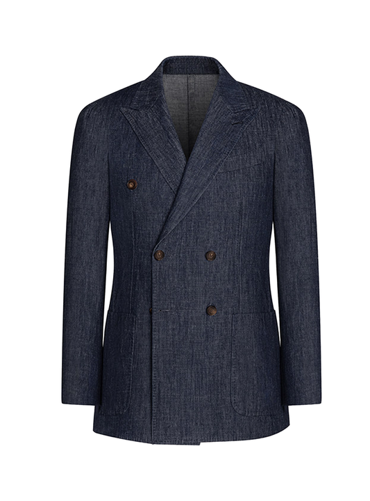 MT GERALD - Blazer double breasted 6x2, desestruturado, jeans de cânhamo com algodão,  com lapela notched - Azul Jeans SKR
