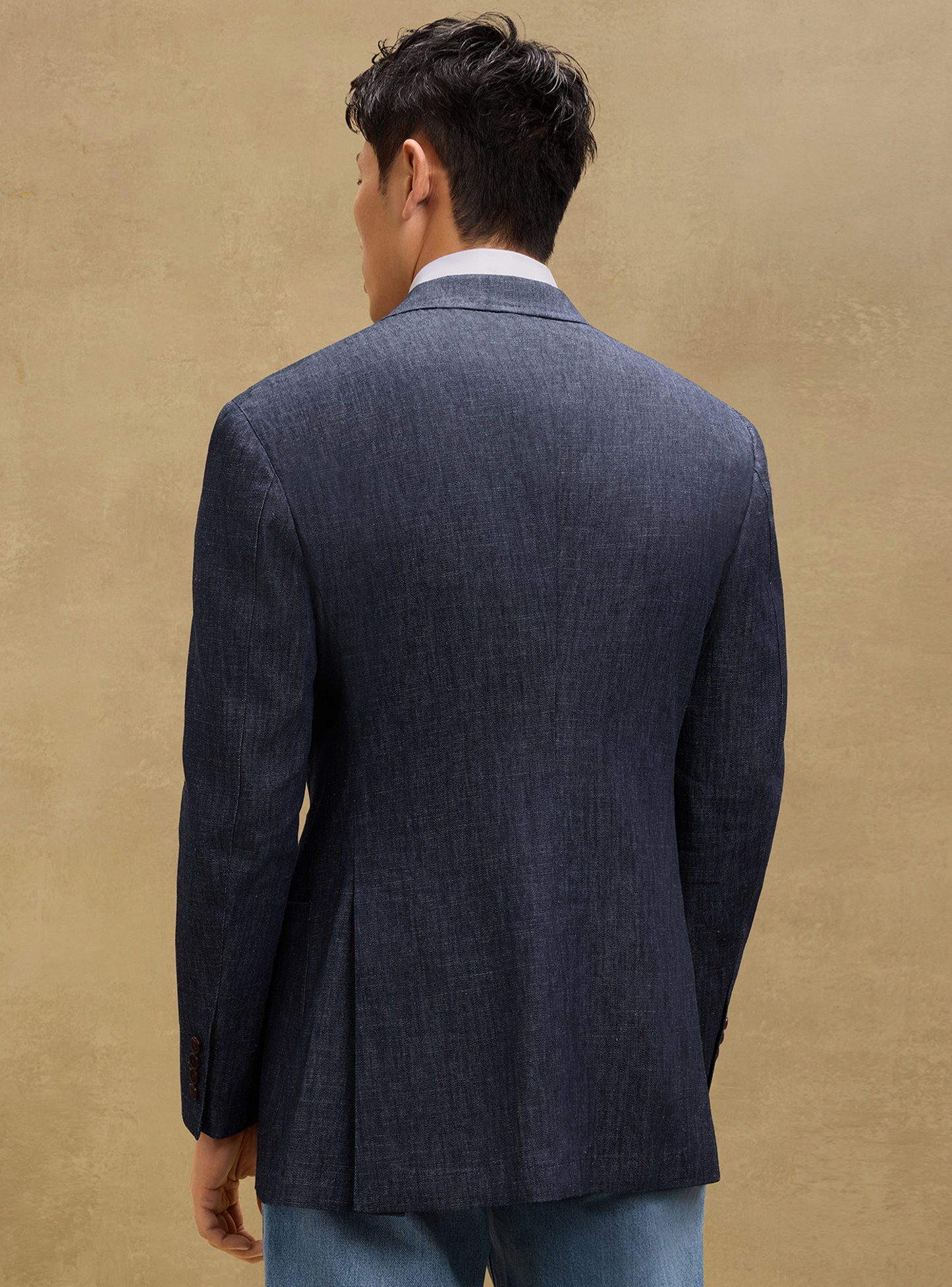 MT GERALD - Blazer double breasted 6x2, desestruturado, jeans de cânhamo com algodão,  com lapela notched - Azul Jeans SKR