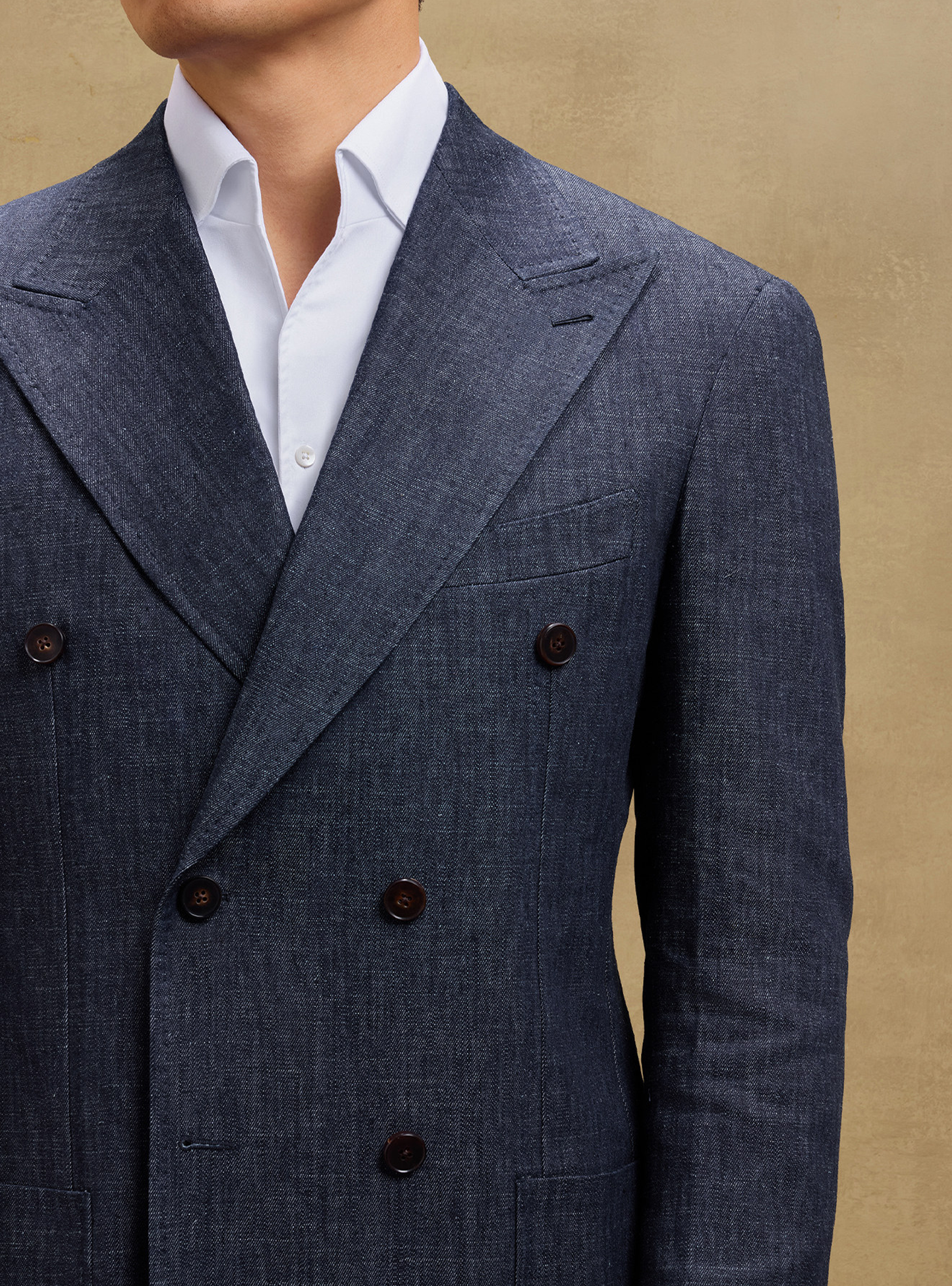 MT GERALD - Blazer double breasted 6x2, desestruturado, jeans de cânhamo com algodão,  com lapela notched - Azul Jeans SKR