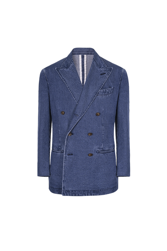 Blazer double breasted 6x2, desestruturado com lapela peak, 100% algodão - JEANS  ACT